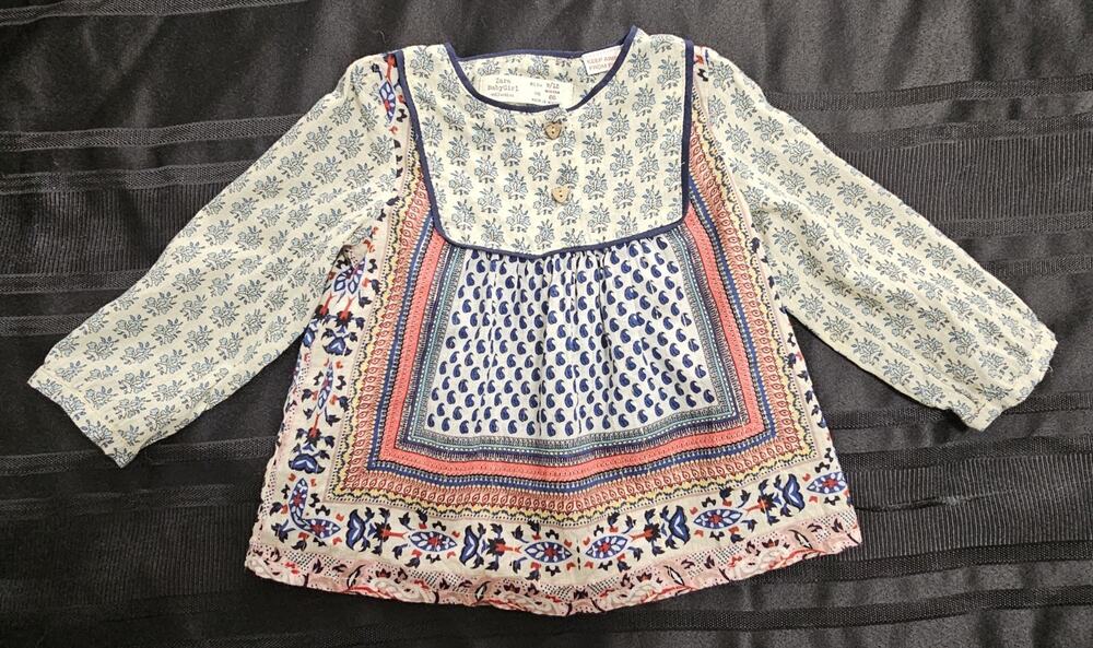 ZARA BabyGirl Mixed Print Paisley Floral Tunic Blouse Top Boho Size 9/12 Months